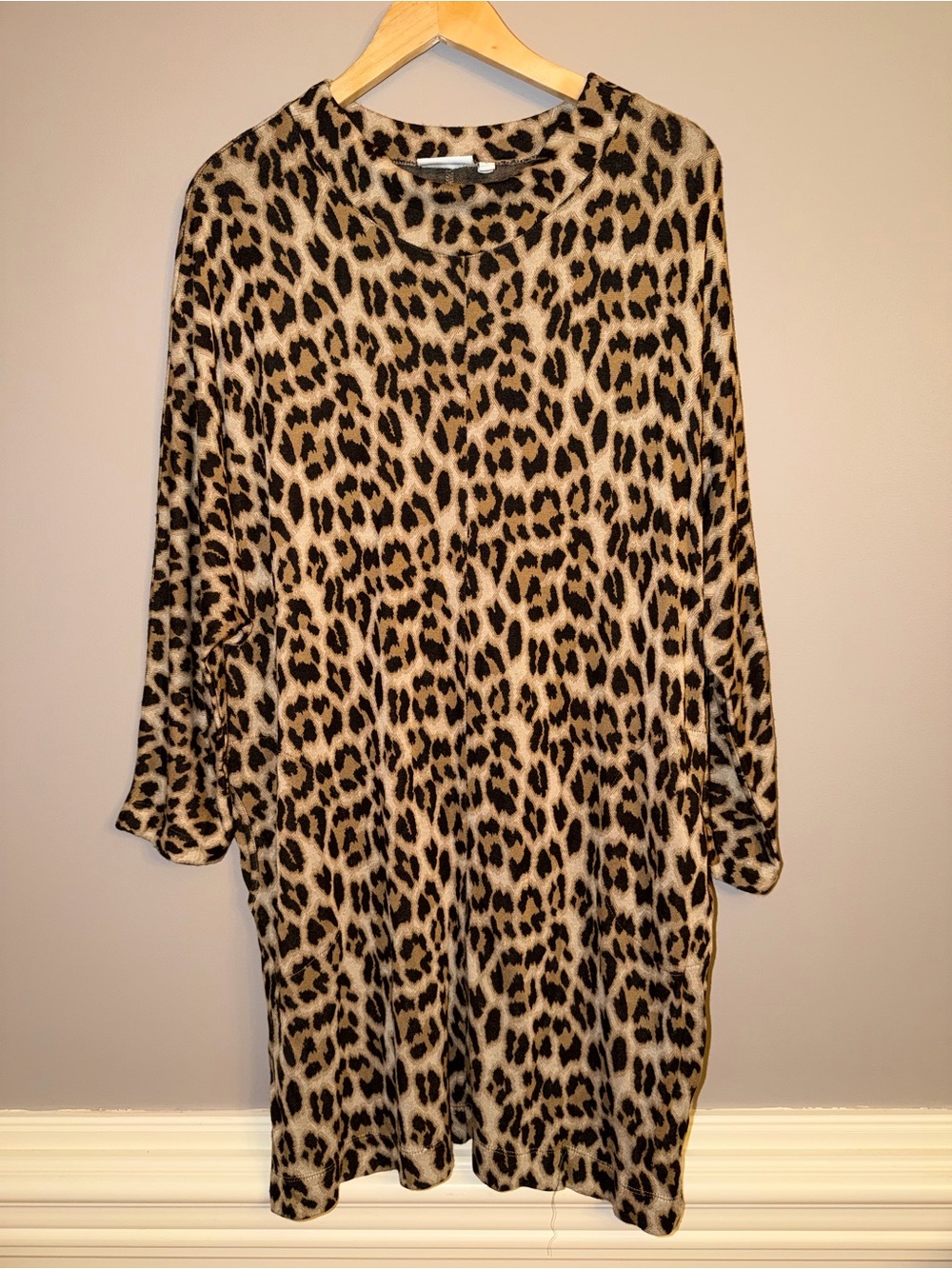 MASAI Copenhagen Animal Leopard Print Knit Shift Tunic Dress Pockets L Like New